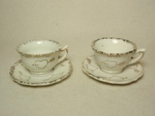 Vtg Pair Porcelain Miniature Just Married Cup and Saucer Set Japan