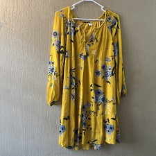 Old Navy Dress- Ladies M Yellow Floral Bohemian Long Sleeve  Boho Peasant