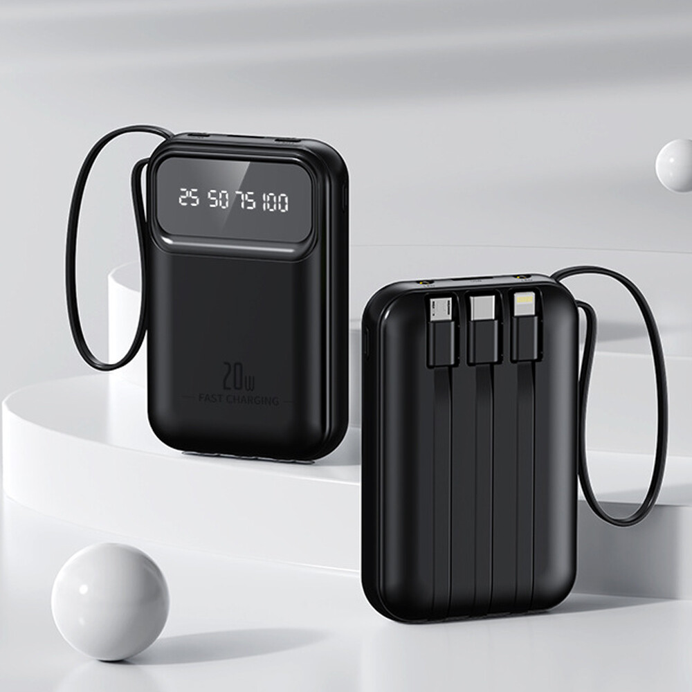 20000mAh Power Bank with 3 Cables LED Portable Charger Pack