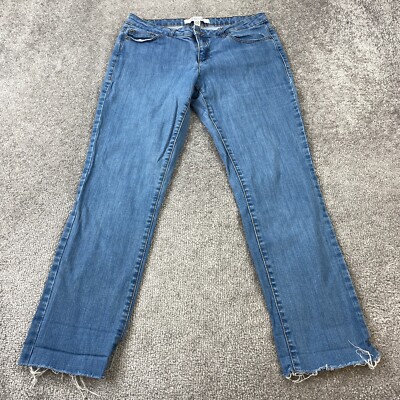 Kenneth Cole Reaction Straight Leg Jeans Women's 12 Blue Frayed