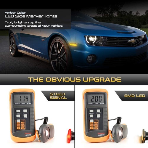 2Pcs For 2010-2015 Chevrolet Camar Smoke Lens Amber LED Front Side Marker Light - Picture 6 of 7