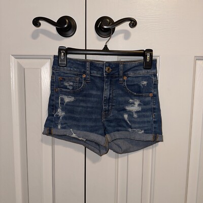 american eagle hi-rise shortie medium wash short size 0