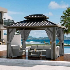 10x12 FT Heavy-Duty Aluminum Gazebo with Double-Layer Iron Roof - All-Weather