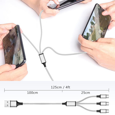 Multi Charging Cable, USB C Splitter Cable, 3 in 1 Fast Charging Cord with 3 ...
