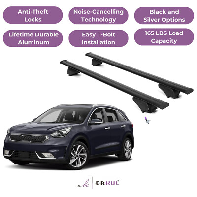 ERKUL Roof Rack Cross Bars for Kia Niro 2016-2022 with Flush Rails - Black