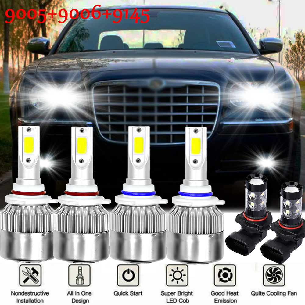 For Chrysler 300C 2005-2009 6X White Combo LED Headlight + Fog Lights Bulbs Kit