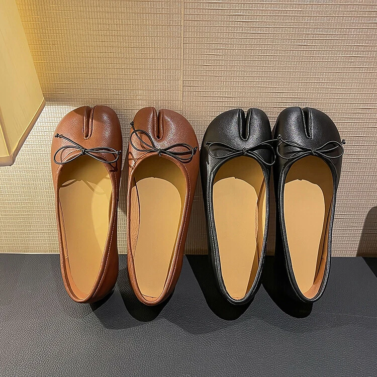 Womens New Fashion Leather Bowtie Tabi Split Toe Ballerina Ballet