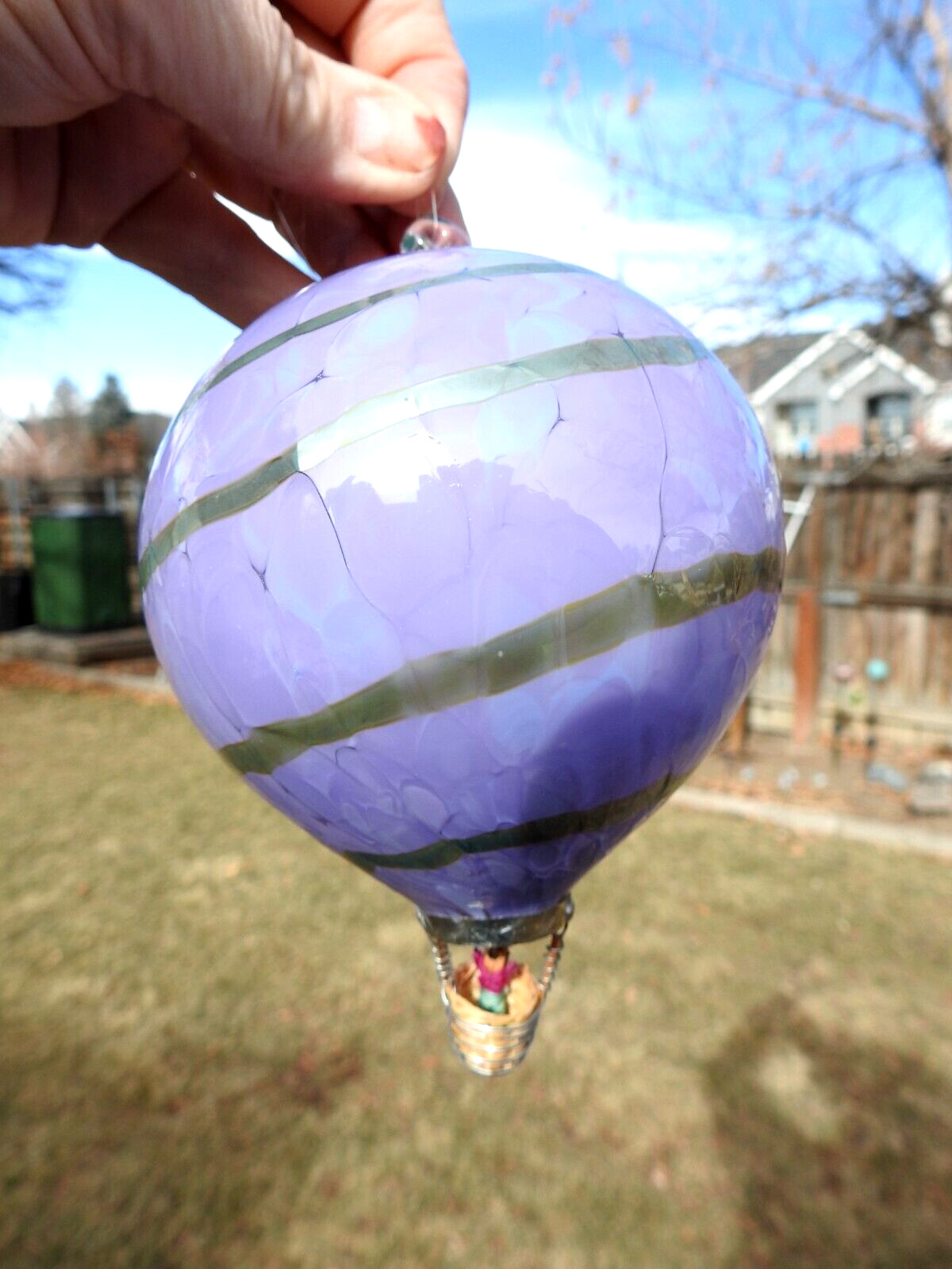 Blue Swirl Hand Blown Glass Hot Air Balloon Ornament  6