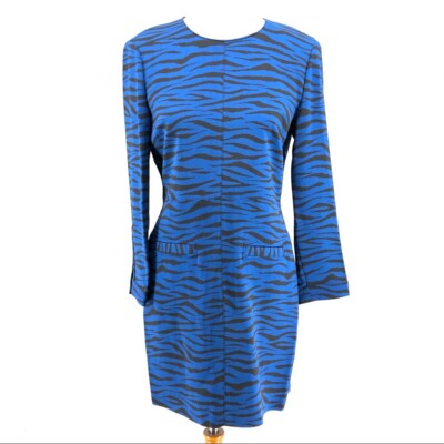 blue and black zebra print dress Ganni Black + Blue Zebra Print Dress by GANNI