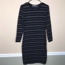 Athleta Women’s Wool Blend Knit Striped Black White Midi Sweater Dress Sz M