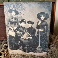 OLD PRIMITIVE VINTAGE VICTORIAN WICCA STYLE HALLOWEEN WITCHES PHOTO CANVAS SIGN
