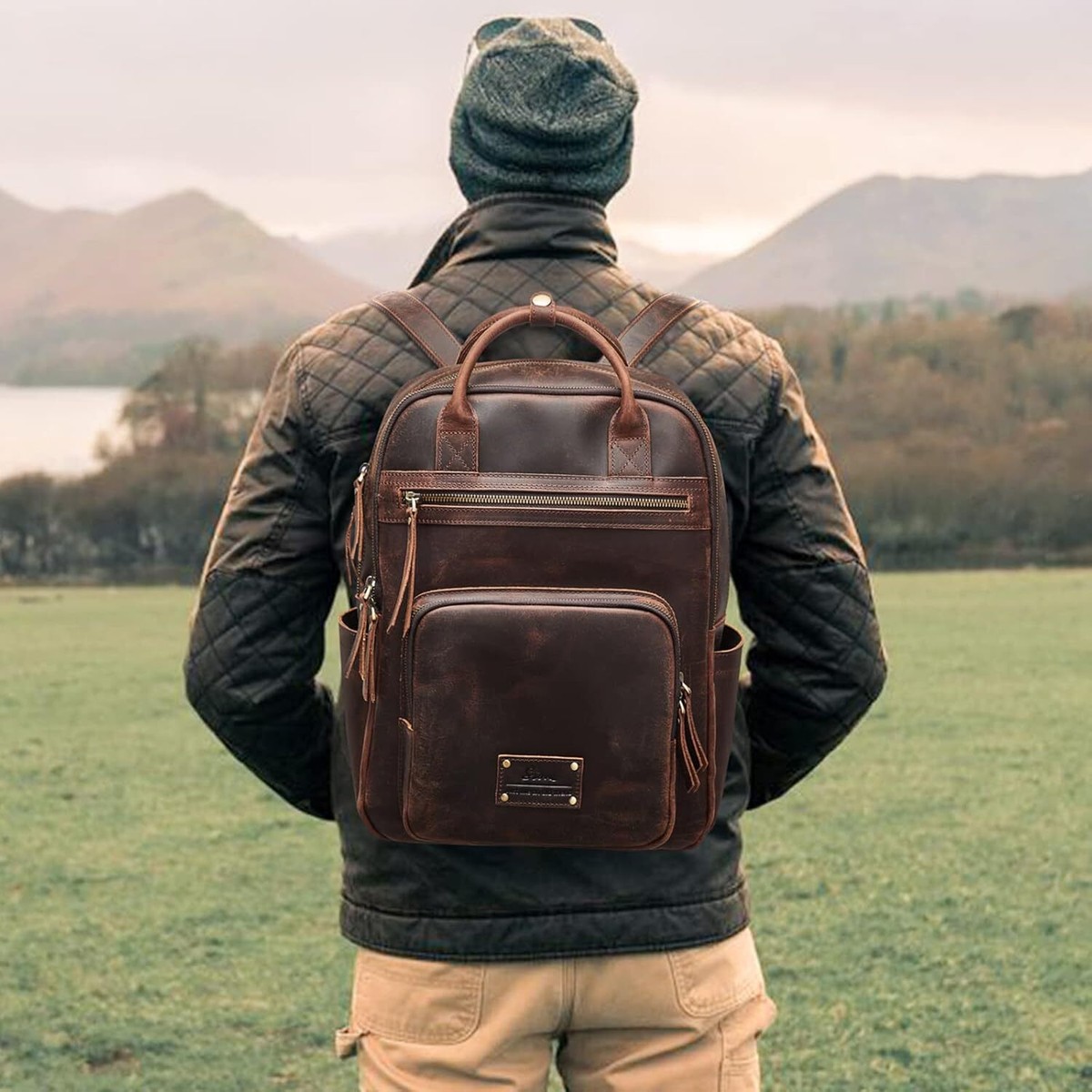 S-ZONE Genuine Leather Backpack Purse for Women Men Vintage Rucksack Handbag S-ZONE: Leather Backpacks & Handbags for Men & Women main image 3