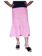Pink African Linen Skirt with Embroidery