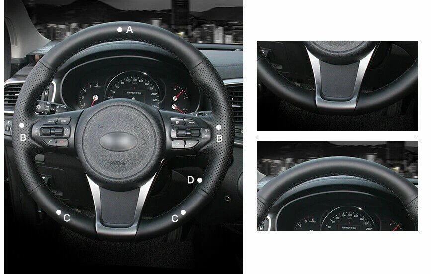 Cubierta antideslizante duradera de cuero negro para volante de coche para Kia Sorento 2016-19 Foto 4 de 4