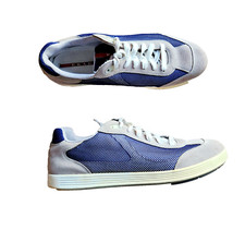 PRADA Suede Mesh Low Top Sneakers Platform Lace-Up Blue Grey Men's US12 4E 2501