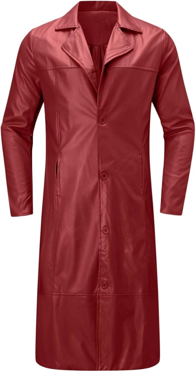 Fashionable Handmade Soft Lambskin Leather New Men's Trench Coat Stylish Red Fit - second product detail image