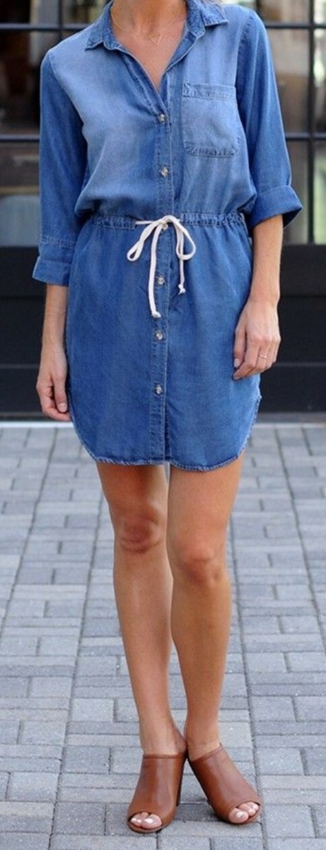 ***NEW Karlie Boutique Denim Chambray Tencel Shirt Dress Ladies Size Small