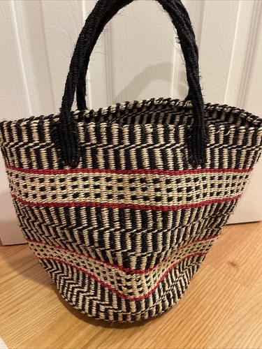 Madewell Top Handle Raffia Strandtasche rot weiß & beige - Bild 4 von 5