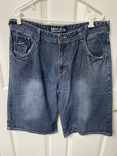 90s VTG ENYCE JEAN SHORTS 38 Wide Leg Big Logo Hip Hop Baggy Y2K 2000s New York