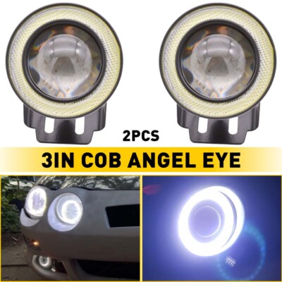 2x 3'' inch Round Led Fog Lights COB White Angel Eyes Halo DRL Driving Car Trucks