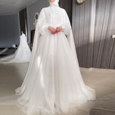 Muslim Long Sleeve Wedding Dress with Cape Hijab Bridal Gowns Chiffon Pleated