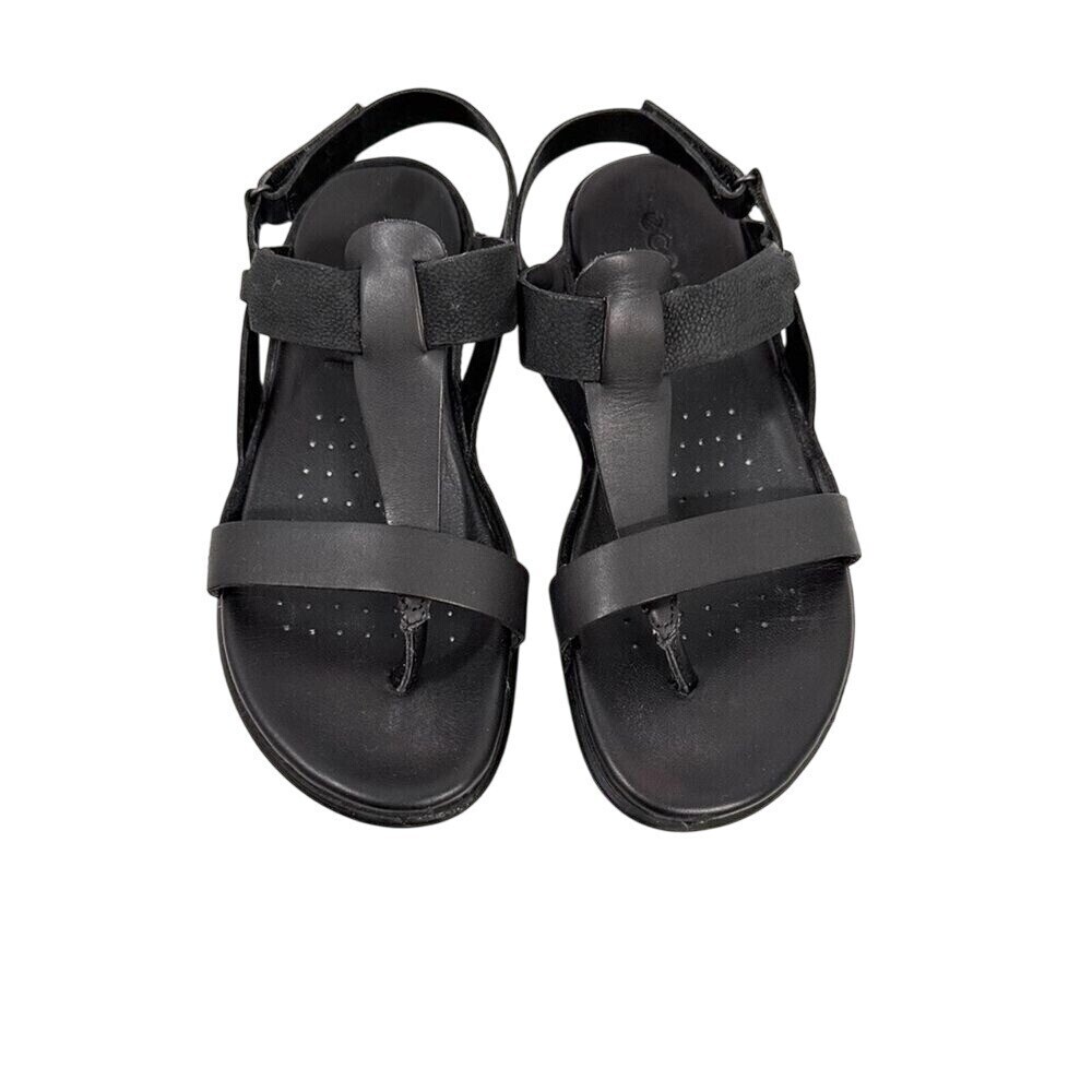 ECCO Sandals Womens Black Gladiator Leather Strappy Comfort Flats Shoes Size 37