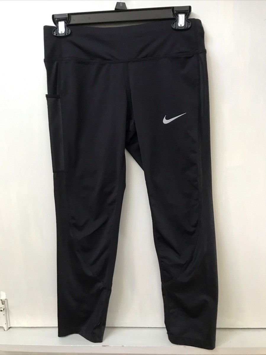 Nike Dri Fit Racer Crop Lux Women's Black Run Yoga Pants pocket