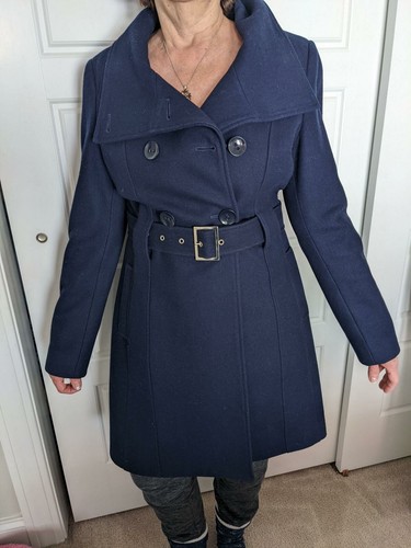 GUESS NAVY BLUE WOOL BELTED PEACOAT 