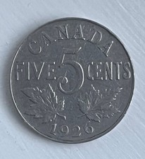 CANADA 1926 Near 6 Nickel 5 Cents Royal Canadian Mint