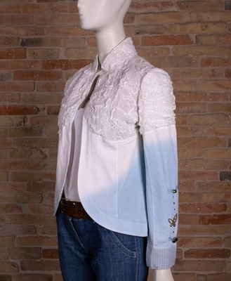 Damen Jacke Elisa Cavaletti Gr. S Farbverlauf weiß hellblau Stickerei Made in Italy