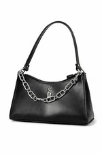 Steve Madden Black Shoulder Bag Chain Accent Zip Closure Designer Women