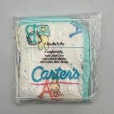 Vintage Carter's Animal ABC Print 100 Cotton Terry Pack of 2 Baby Washcloth NOS