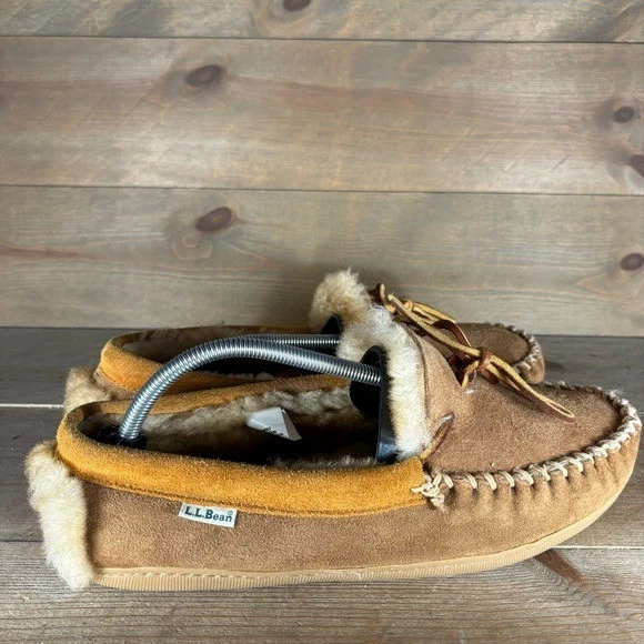 ll bean wicked good mens size 10 shoes brown suede Shearling slippers - Image 2 of 4
