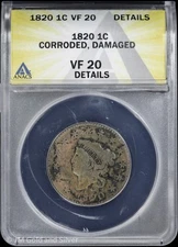 1820 1C Coronet Head Large Cent ANACS VF 20 Details | Very Fine