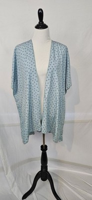 Honeyme Light Blue Heart Print Chiffon Kimono Jacket Women s L Lightweight