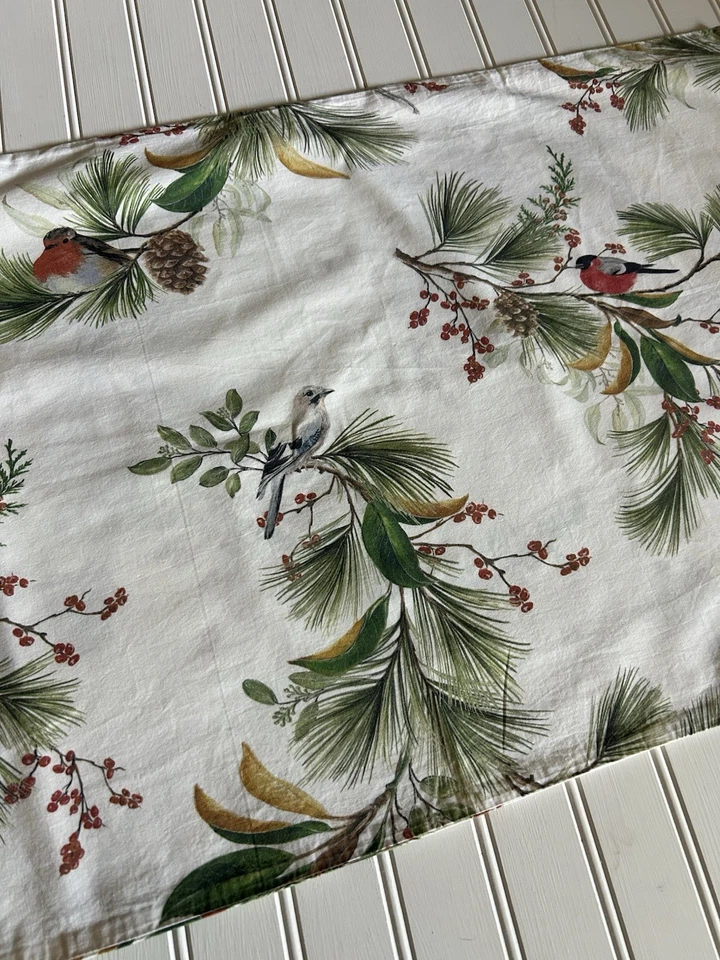 Pottery Barn Winter Pine with Birds Organic Cotton Set Of Pillowcases Standard - Image 4 of 4