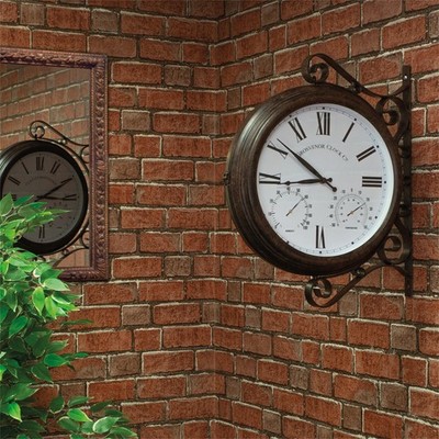 Doppelseitige Bahnhofsuhr Outdoor mit Thermometer & Hygrometer