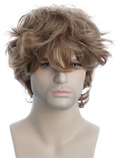 karlery Male Mens Short Curly Fluffy Brown Wig with Bang Halloween