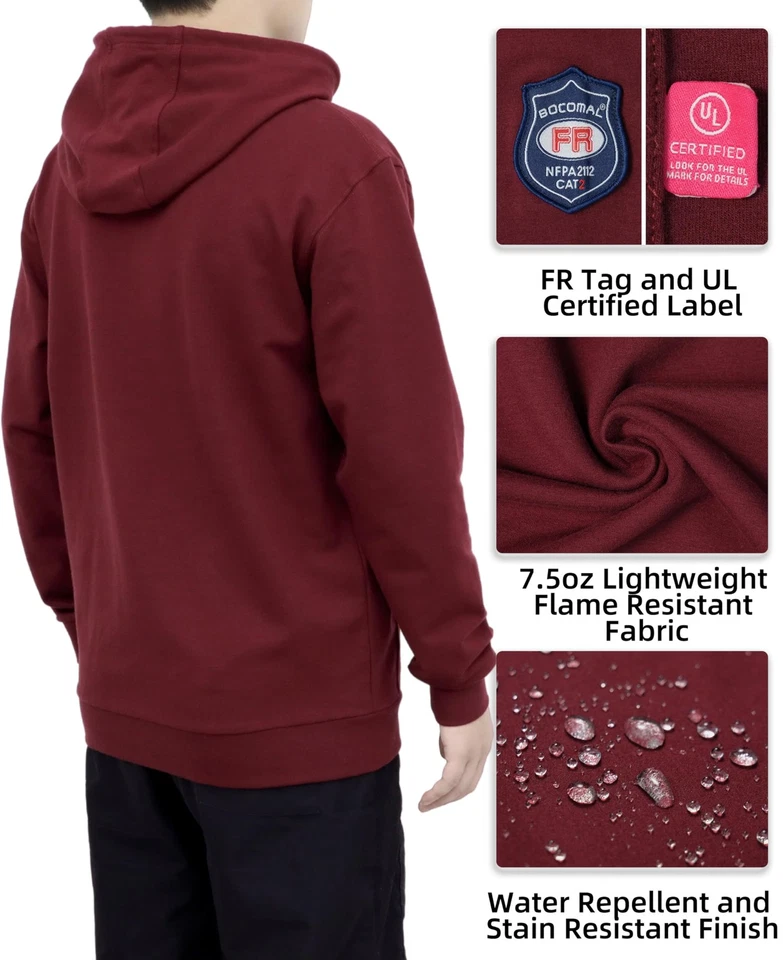 FR Sudadera con Capucha Idea para Verano Pullover Camisas 7.5oz Ligero Granate Resistente a la Llama... Foto 4 de 4