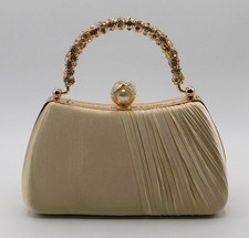 New Pearl Beaded Rhinestone Evening Handbag Purse Clutch Party Wedding/Gold D62