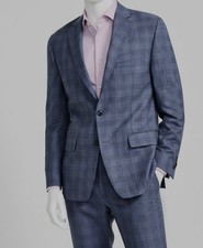 Michael Kors Men's Blue Classic-Fit Wool-Blend Plaid Suit Jacket Size 42S