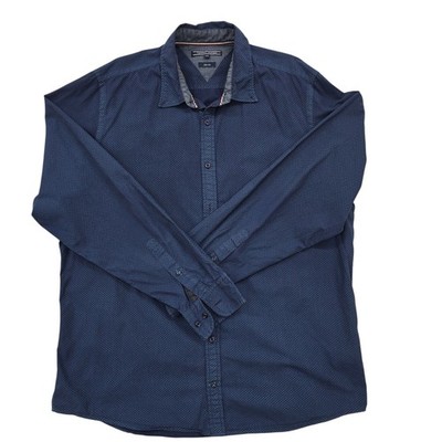 Tommy Hilfiger Mens Navy Micro Print Slim Fit Shirt Size XXL