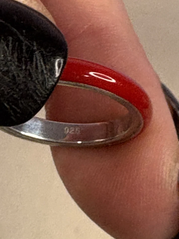 Anillo de eternidad vintage Hidalgo H❤️ Esmalte rojo banda plata 925 talla 7 Foto 4 de 4