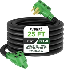 RVGUARD 50 Amp 25 Foot RV/EV Extension Cord, NEMA 14-50P/R 25 Foot, Green 