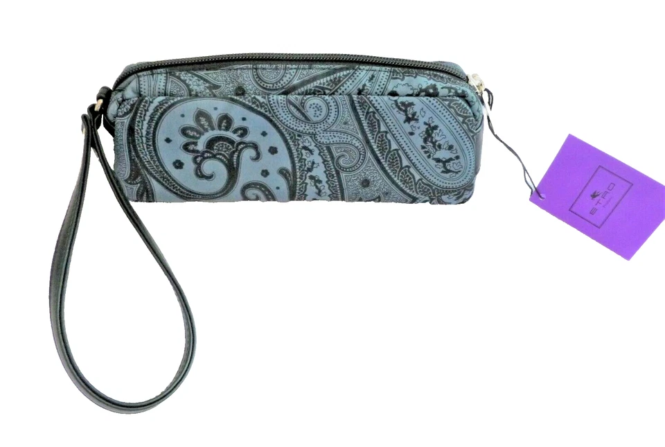 Etro Pouch Bag Make Up Glass Case Fabric Etro Blue Black Print NWT - Image 2 of 4