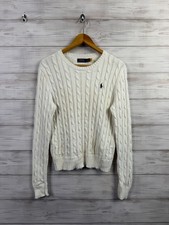 Ralph Lauren Polo White Cable Knit Crewneck Sweater