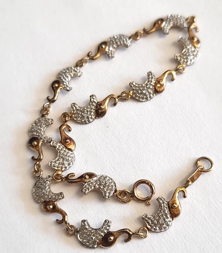Solid 9ct Gold Diamond Elephant Bracelet Vintage Hallmarked TARNISHED 19cm 3.57g