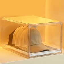 Hat Organizer Cap Box, Stackable Clear Baseball Caps Holder Containers with M...