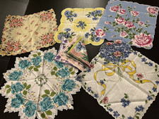 8 Vintage Flowers, Floral Hankies Handkerchief, Unusual Shapes and Bright Colors