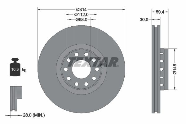 Textar Bremsscheiben Textar Ø 314Mm AußEnbelüFtet FüR VAG 92073200-image